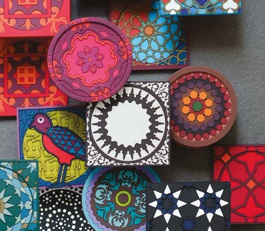 Set 2 onderzetters Coaster MOSAIC B&W, 9x9cm, 2pcs