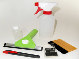 Plaatsing: Mini Kit Deluxe (cutter, krabber, wisser, oplossing, squeegee & verstuiver)